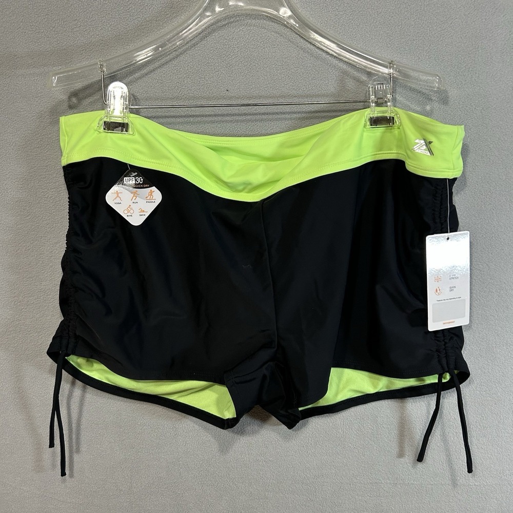 Zeroxposur Shorts Womens 3X‎ Black Green Ruched Boyleg Yoga Run Bike Swim UPF 30